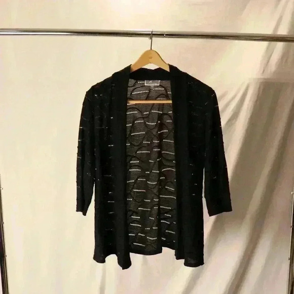 JM Collection Petite cardigan with hole detailed pattern women black - Picture 10 of 12